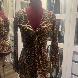 Sky Leopard Print V-Neck Blouse